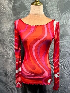 Emilio Pucci Pink and Red Swirl Long Sleeve Top